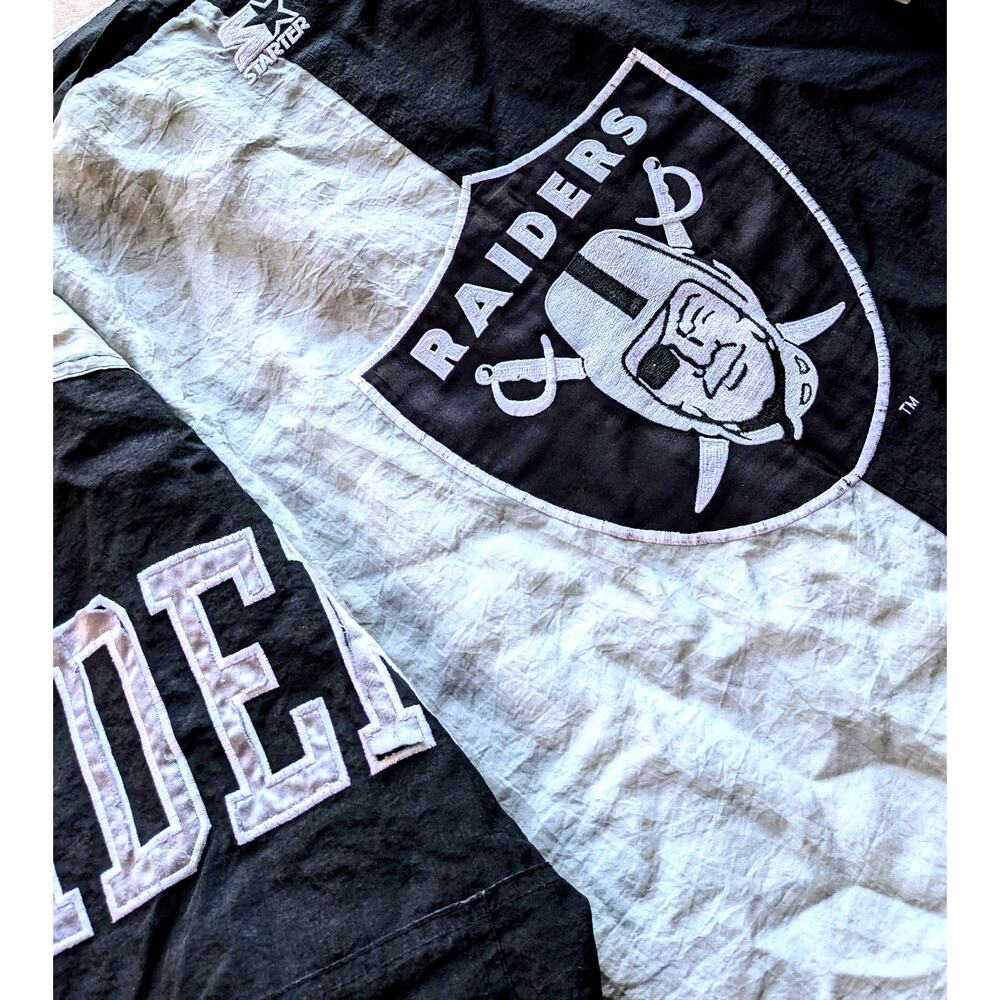 Oakland Raiders 90s STARTER puffer Color Block jacket S black silver NFL Pro vtg